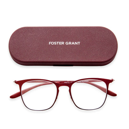 The Liam Super Flat Blue Light Glasses by Foster Grant® - Blue Light Reader - Unmagnified - Dark Red - Variant Link