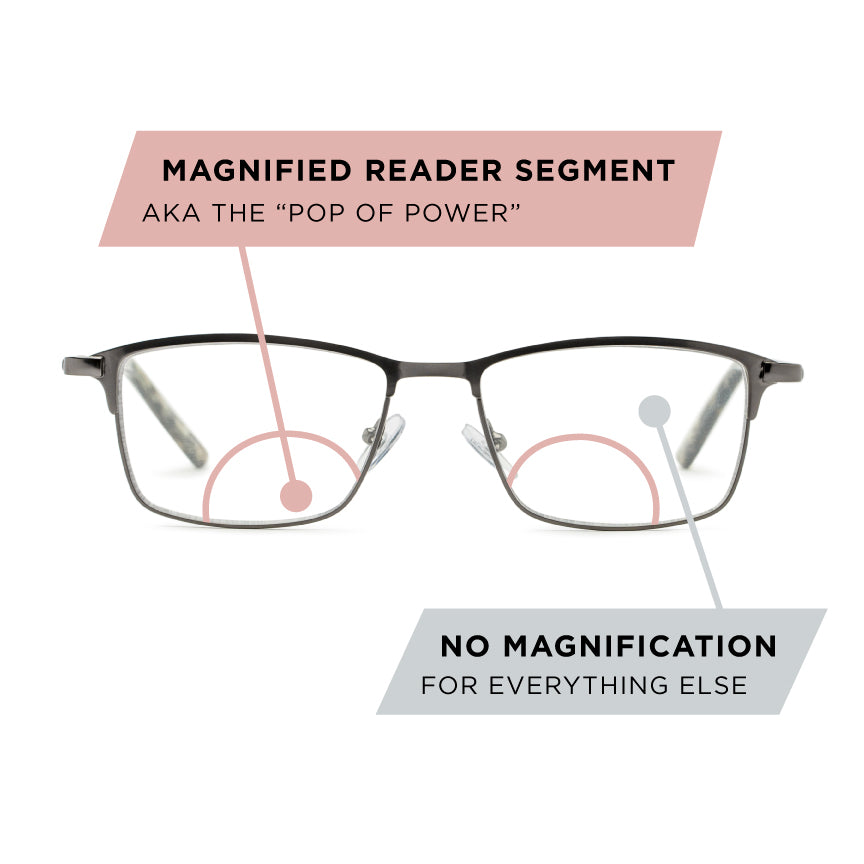 Austin Pop of Power™ Bifocal Style Blue Light Readers - Blue Light Reader - Bifocal - Gunmetal Grey - Variant Link